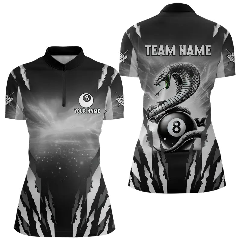 Personalized Thunder Lightning Cobra Snake Women Billiard Shirts, 8 Ball Billiard Team Jerseys |White TDM3609