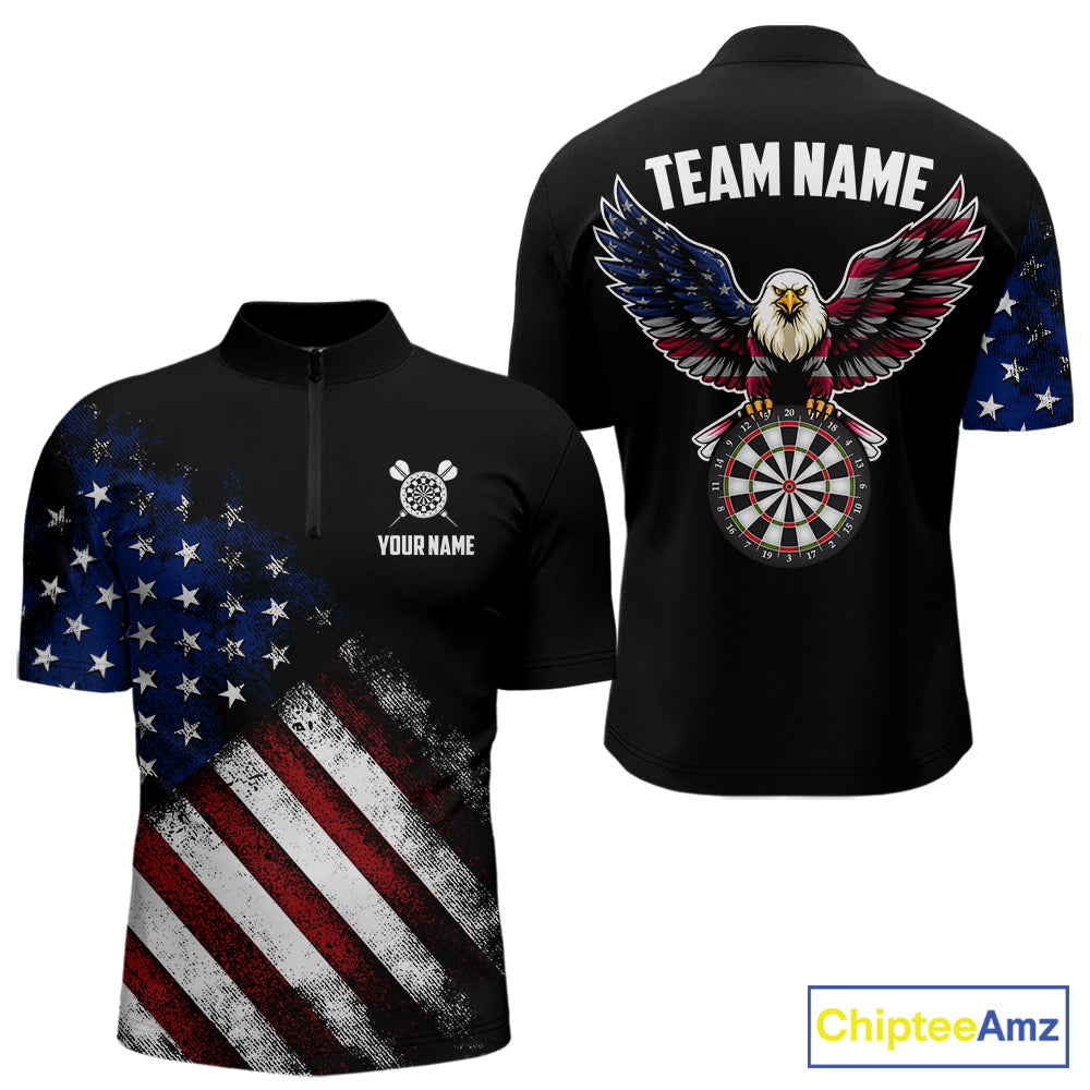 Vintage American Flag Eagle Darts Shirt For Men Custom Patriotic Darts Team Jersey Polo & 1/4 Zip TDM5968