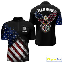 Load image into Gallery viewer, Vintage American Flag Eagle Darts Shirt For Men Custom Patriotic Darts Team Jersey Polo &amp; 1/4 Zip TDM5968