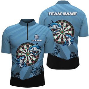 Personalized Shark Dart Board Blue Men Quarter-Zip Shirts Custom Funniest Darts Shirts Gift TDM1284