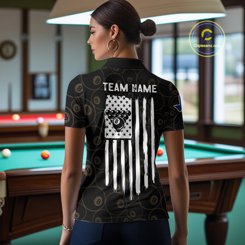Personalized Texas Flag 8 Ball Pool Shirt For Women Custom US Flag Billiard Jersey Polo & 1/4 Zip TDM6137