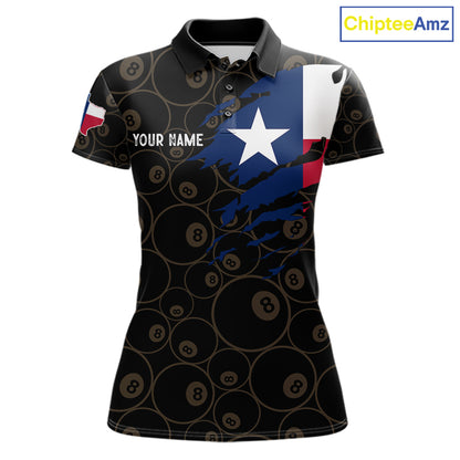 Personalized Texas Flag 8 Ball Pool Shirt For Women Custom US Flag Billiard Jersey Polo & 1/4 Zip TDM6137