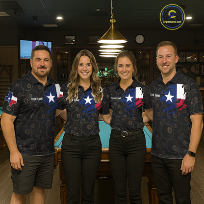 Personalized Texas Flag 8 Ball Pool Shirt For Men Custom US Flag Billiard Jersey Polo & 1/4 Zip TDM6137