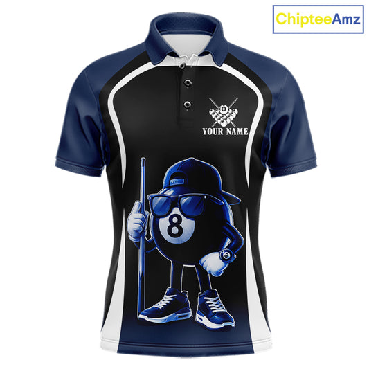 Blue Funny 8 Ball Pool US Flag Billiard Shirt For Men Custom Billiard Team Jersey Polo & 1/4 Zip TDM6365