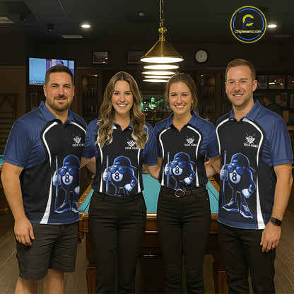 Blue Funny 8 Ball Pool US Flag Billiard Shirt For Men Custom Billiard Team Jersey Polo & 1/4 Zip TDM6365