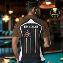 Load image into Gallery viewer, Brown Funny 8 Ball Pool US Flag Billiard Shirt For Men Custom Billiard Team Jersey Polo &amp; 1/4 Zip TDM6366