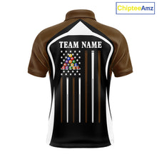Load image into Gallery viewer, Brown Funny 8 Ball Pool US Flag Billiard Shirt For Men Custom Billiard Team Jersey Polo &amp; 1/4 Zip TDM6366