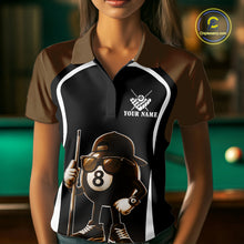 Load image into Gallery viewer, Brown Funny 8 Ball Pool US Flag Billiard Shirt For Women Custom Billiard Team Jersey Polo &amp; 1/4 Zip TDM6366