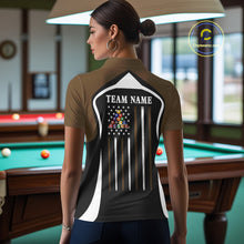 Load image into Gallery viewer, Brown Funny 8 Ball Pool US Flag Billiard Shirt For Women Custom Billiard Team Jersey Polo &amp; 1/4 Zip TDM6366