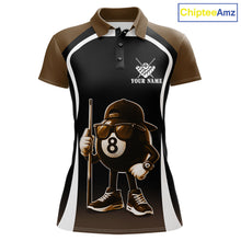 Load image into Gallery viewer, Brown Funny 8 Ball Pool US Flag Billiard Shirt For Women Custom Billiard Team Jersey Polo &amp; 1/4 Zip TDM6366