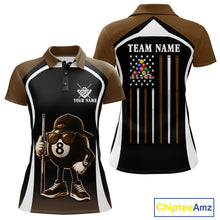 Load image into Gallery viewer, Brown Funny 8 Ball Pool US Flag Billiard Shirt For Women Custom Billiard Team Jersey Polo &amp; 1/4 Zip TDM6366