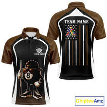 Load image into Gallery viewer, Brown Funny 8 Ball Pool US Flag Billiard Shirt For Men Custom Billiard Team Jersey Polo &amp; 1/4 Zip TDM6366