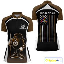 Load image into Gallery viewer, Brown Funny 8 Ball Pool US Flag Billiard Shirt For Women Custom Billiard Team Jersey Polo &amp; 1/4 Zip TDM6366