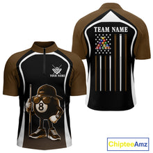 Load image into Gallery viewer, Brown Funny 8 Ball Pool US Flag Billiard Shirt For Men Custom Billiard Team Jersey Polo &amp; 1/4 Zip TDM6366
