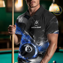 Load image into Gallery viewer, Custom Blue Flaming 8 Ball Pool Billiard Shirt For Men, Billiard Team Jersey Polo &amp; 1/4 Zip TDM6370