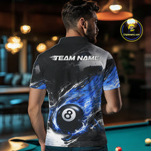 Load image into Gallery viewer, Custom Blue Flaming 8 Ball Pool Billiard Shirt For Men, Billiard Team Jersey Polo &amp; 1/4 Zip TDM6370