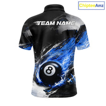 Load image into Gallery viewer, Custom Blue Flaming 8 Ball Pool Billiard Shirt For Men, Billiard Team Jersey Polo &amp; 1/4 Zip TDM6370