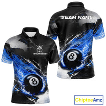 Load image into Gallery viewer, Custom Blue Flaming 8 Ball Pool Billiard Shirt For Men, Billiard Team Jersey Polo &amp; 1/4 Zip TDM6370