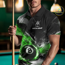 Load image into Gallery viewer, Custom Green Flaming 8 Ball Pool Billiard Shirt For Men, Billiard Team Jersey Polo &amp; 1/4 Zip TDM6371