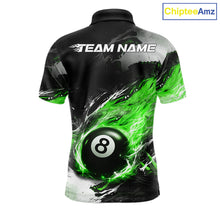 Load image into Gallery viewer, Custom Green Flaming 8 Ball Pool Billiard Shirt For Men, Billiard Team Jersey Polo &amp; 1/4 Zip TDM6371