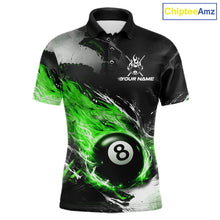 Load image into Gallery viewer, Custom Green Flaming 8 Ball Pool Billiard Shirt For Men, Billiard Team Jersey Polo &amp; 1/4 Zip TDM6371
