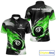 Load image into Gallery viewer, Custom Green Flaming 8 Ball Pool Billiard Shirt For Men, Billiard Team Jersey Polo &amp; 1/4 Zip TDM6371