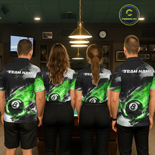 Load image into Gallery viewer, Custom Green Flaming 8 Ball Pool Billiard Shirt For Men, Billiard Team Jersey Polo &amp; 1/4 Zip TDM6371