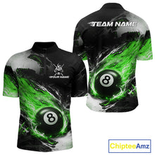 Load image into Gallery viewer, Custom Green Flaming 8 Ball Pool Billiard Shirt For Men, Billiard Team Jersey Polo &amp; 1/4 Zip TDM6371