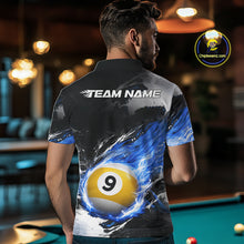 Load image into Gallery viewer, Custom 8 Ball &amp; 9 Ball Pool Blue Flame Billiard Shirt For Men, Billiard Team Jersey Polo &amp; 1/4 Zip TDM6372