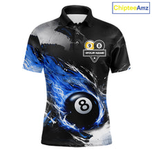Load image into Gallery viewer, Custom 8 Ball &amp; 9 Ball Pool Blue Flame Billiard Shirt For Men, Billiard Team Jersey Polo &amp; 1/4 Zip TDM6372