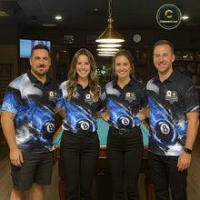 Load image into Gallery viewer, Custom 8 Ball &amp; 9 Ball Pool Blue Flame Billiard Shirt For Men, Billiard Team Jersey Polo &amp; 1/4 Zip TDM6372