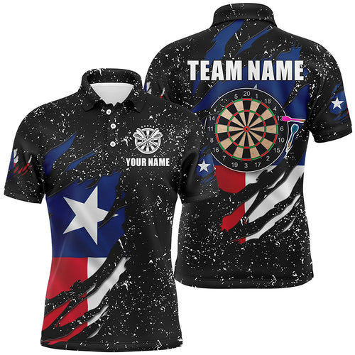 Grunge Texas Flag Dartboard Polo & Quarter-Zip Shirts For Men Custom Patriotic Darts Jerseys Attire TDM1647