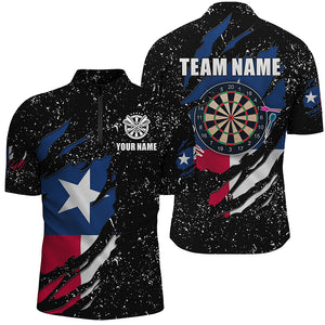 Grunge Texas Flag Dartboard Polo & Quarter-Zip Shirts For Men Custom Patriotic Darts Jerseys Attire TDM1647