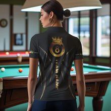 Load image into Gallery viewer, Customized 8 Ball Pool Crown Women Billiard Shirts, Gold And Black Billiard Team Shirt Pool Jerseys TDM3769