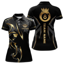 Load image into Gallery viewer, Customized 8 Ball Pool Crown Women Billiard Shirts, Gold And Black Billiard Team Shirt Pool Jerseys TDM3769