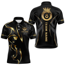 Load image into Gallery viewer, Customized 8 Ball Pool Crown Men Billiard Shirts, Gold And Black Billiard Team Shirt Pool Jerseys TDM3769