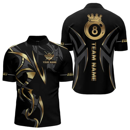 Customized 8 Ball Pool Crown Men Billiard Shirts, Gold And Black Billiard Team Shirt Pool Jerseys TDM3769