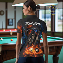 Load image into Gallery viewer, Custom 8 Ball &amp; 9 Ball Fire Grim Reaper Billiard Shirt For Women, Pool Team Jersey Polo &amp; 1/4 Zip TDM6562