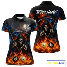 Load image into Gallery viewer, Custom 8 Ball &amp; 9 Ball Fire Grim Reaper Billiard Shirt For Women, Pool Team Jersey Polo &amp; 1/4 Zip TDM6562