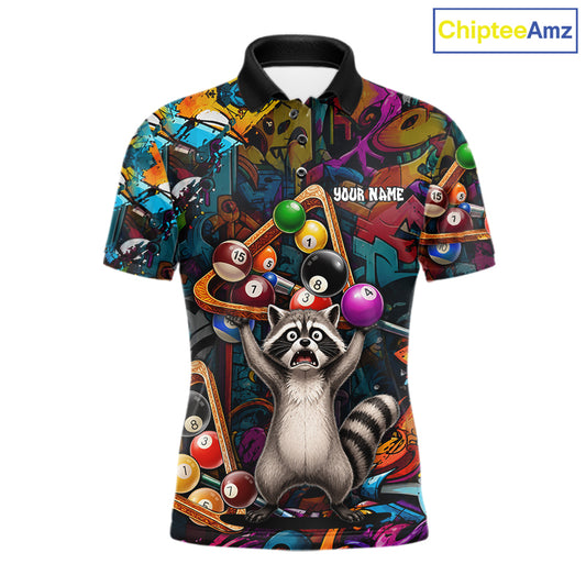 Colorful Billiard Jersey Custom Funny Raccoon Graffiti Billiard Polo & Quarter Zip Shirts For Men TDM6565