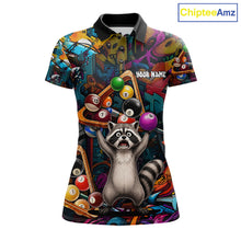 Load image into Gallery viewer, Colorful Billiard Jersey Custom Funny Raccoon Graffiti Billiard Polo &amp; Quarter Zip Shirts For Women TDM6565