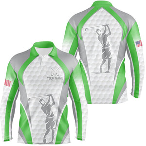 White And Green Mens Golf Polo Shirts Custom Name Team Men Golf Tops, Best Golf Outfit TDM1868