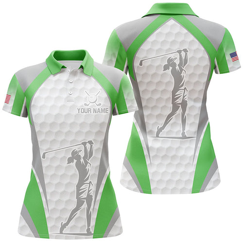 White And Green Womens Golf Polo Shirts Custom Name Team Ladies Golf Tops, Best Golf Outfit TDM1868