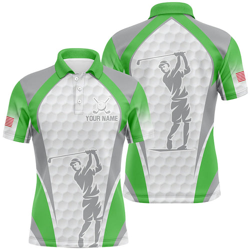 White And Green Mens Golf Polo Shirts Custom Name Team Men Golf Tops, Best Golf Outfit TDM1868