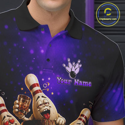 Purple Funny Drunk Bowling Pins Bourbon Vintage Bowling Shirts For Men Custom Bowling Team Jersey TDM7301