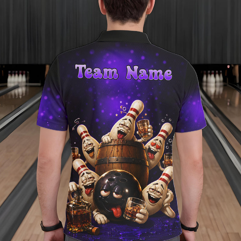 Purple Funny Drunk Bowling Pins Bourbon Vintage Bowling Shirts For Men Custom Bowling Team Jersey TDM7301