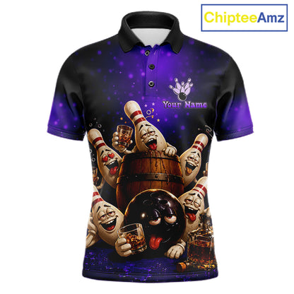 Purple Funny Drunk Bowling Pins Bourbon Vintage Bowling Shirts For Men Custom Bowling Team Jersey TDM7301