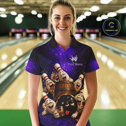 Purple Funny Drunk Bowling Pins Bourbon Vintage Bowling Shirts For Women Custom Bowling Team Jersey TDM7301