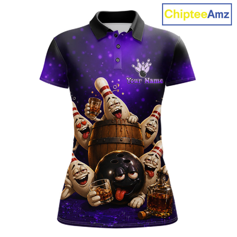 Purple Funny Drunk Bowling Pins Bourbon Vintage Bowling Shirts For Women Custom Bowling Team Jersey TDM7301