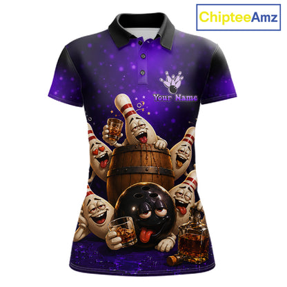 Purple Funny Drunk Bowling Pins Bourbon Vintage Bowling Shirts For Women Custom Bowling Team Jersey TDM7301